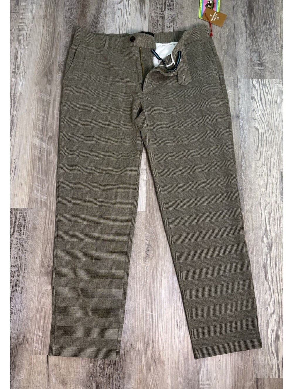 NWT Houston White Men's Plaid Trouser Elastic Waist Straight Leg Pants Size L